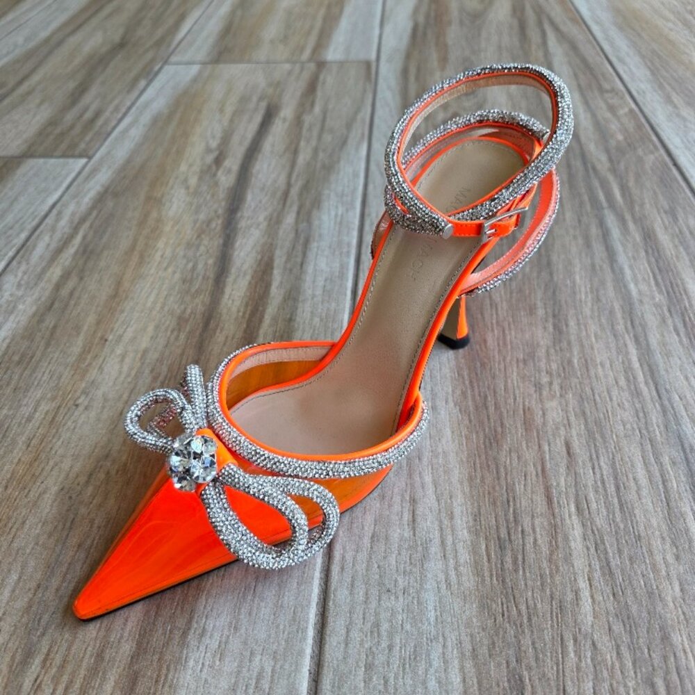 MACH & MACH PVC & ORANGE PATENT LEATHER EMBELLISHED CRYSTAL DB BOW PUMPS EUR. 40 - Picture 1 of 14